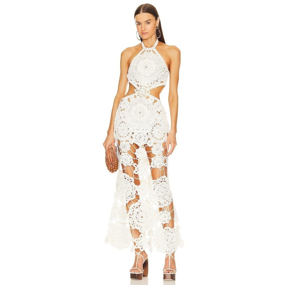 CULT GAIA Accalia Crochet Gown in Off White Medium New Womens Long Maxi Dress